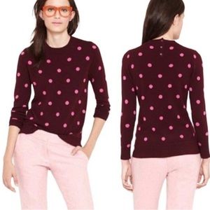 J. Crew Italian Cashmere Polka Dot Sweater in Burgundy and Pink,  Size Small